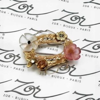 Déstockage de broche vintage en dentelle de métal, fleur dorée. Zor Paris 2