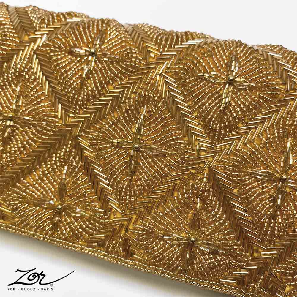 Déstockage - Sac vintage: clutch Art déco perlé jaune d’or création Zor Paris 4