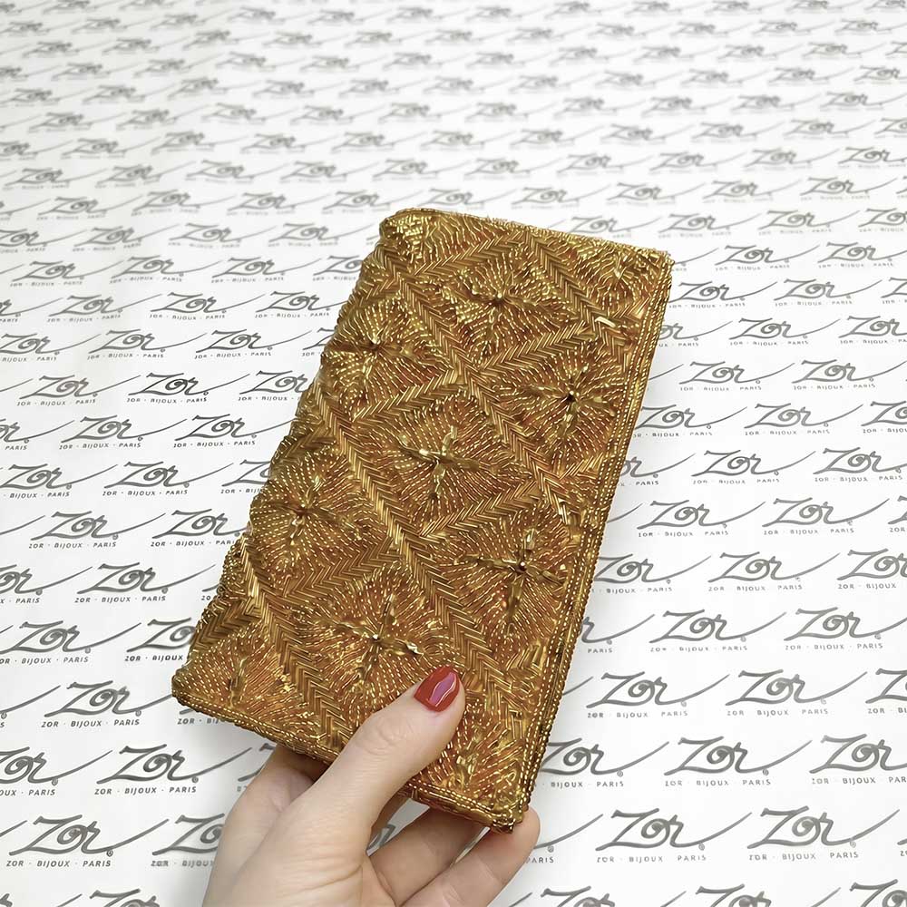 Déstockage - Sac vintage: clutch Art déco perlé jaune d’or création Zor Paris 6