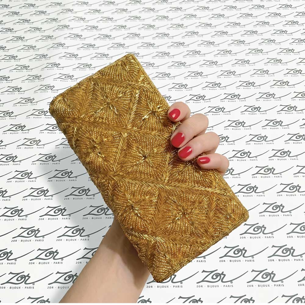 Déstockage - Sac vintage: clutch Art déco perlé jaune d’or création Zor Paris 7