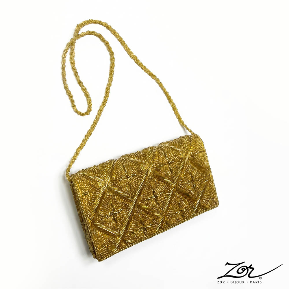 Déstockage - Sac vintage: clutch Art déco perlé jaune d’or création Zor Paris 9