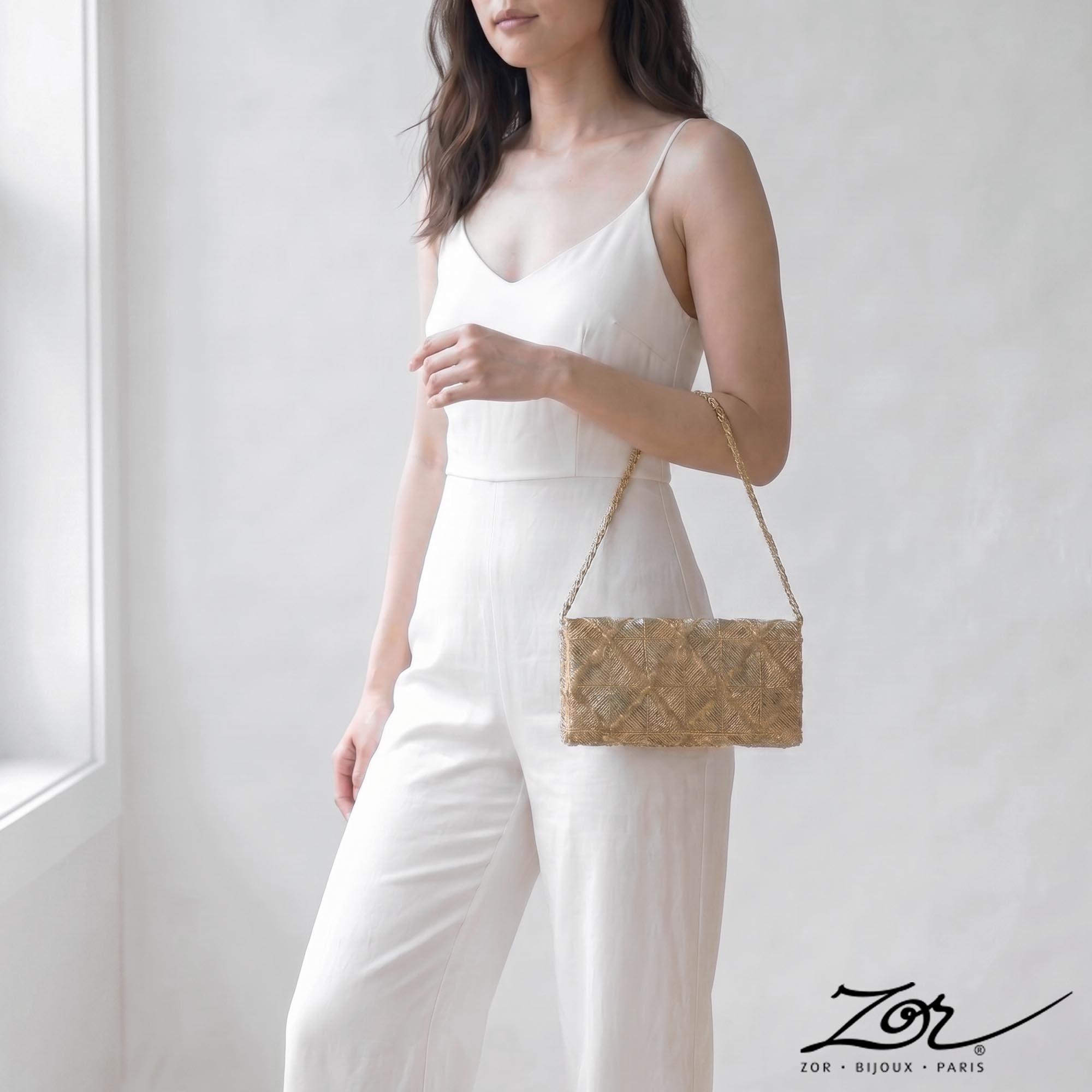 Déstockage - Sac vintage: clutch Art déco perlé jaune d’or création Zor Paris 15